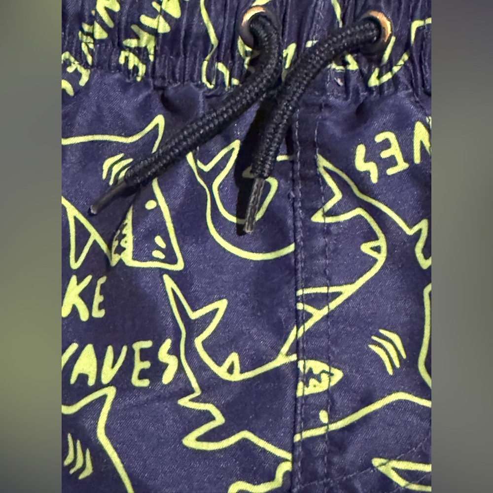 Kids Shark Print Shorts - Navy and Lime - Picture 4 of 6